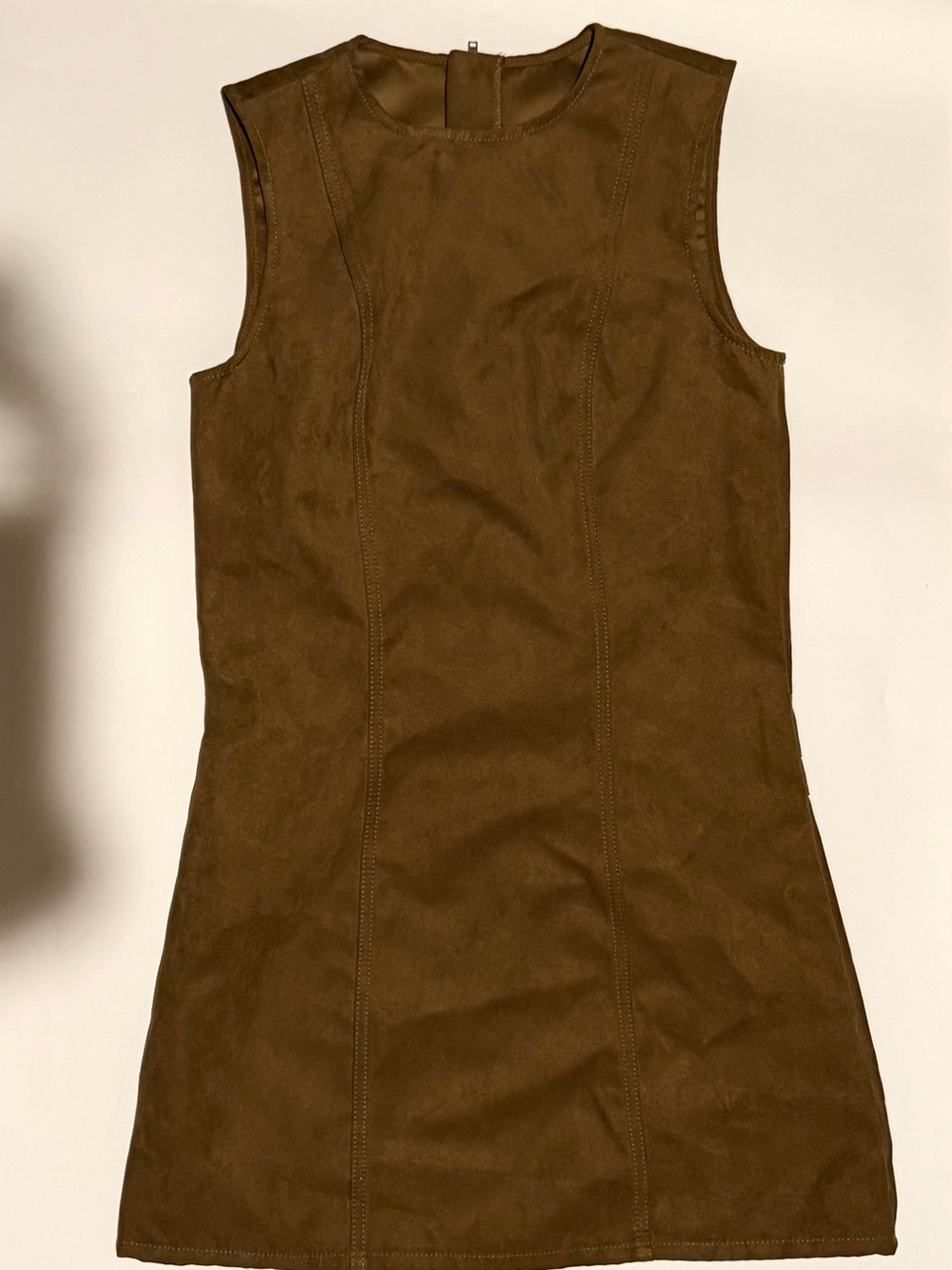 Sleeveless Brown Suede-Look Shift Dress